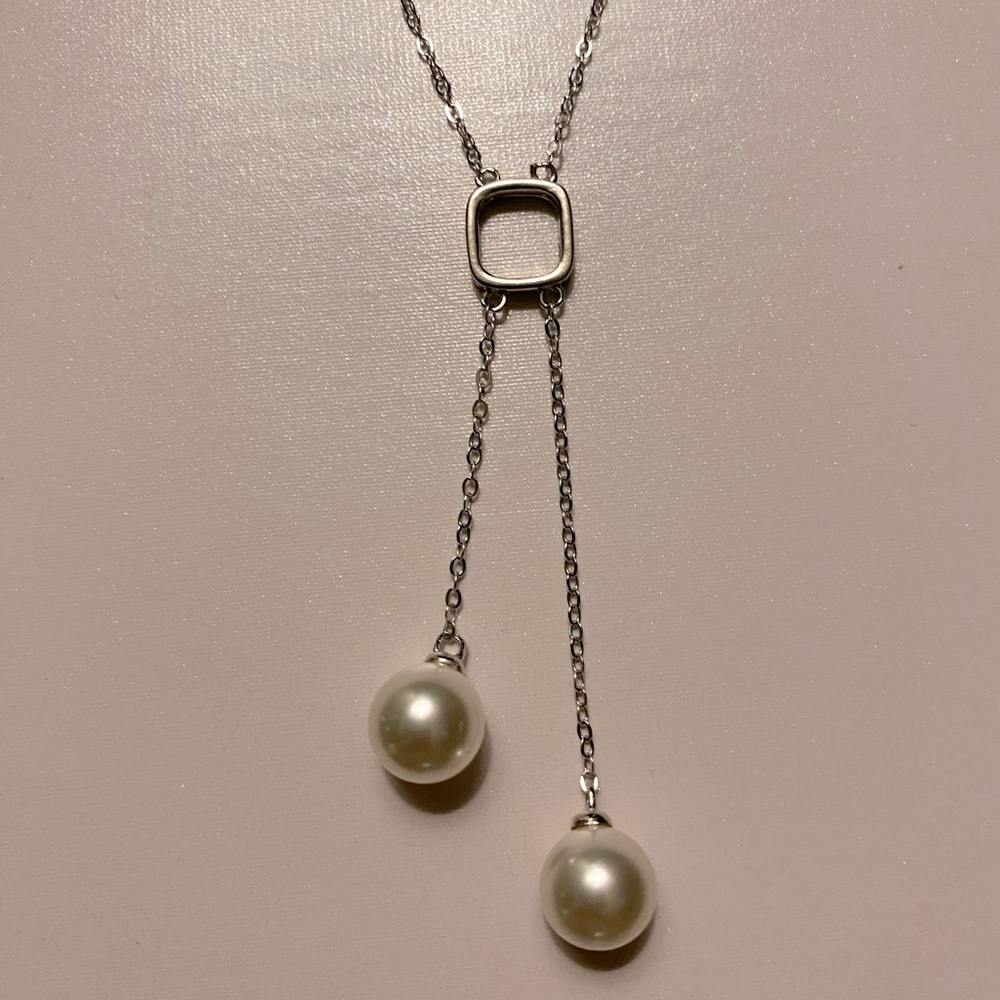 Natural 9mm Akoya Double Pearl Chain Tassel Necklace 925 Sterling Silver